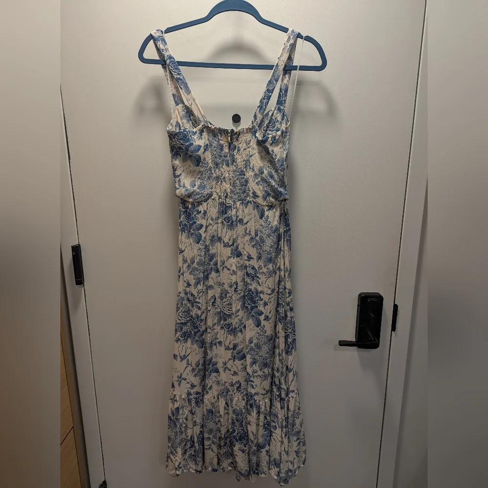 Reformation Celestia Cream and Blue Floral Midi Dress Pompadour Print Size 8 - Picture 5 of 7